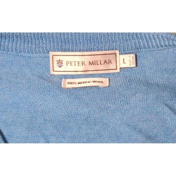 Peter Millar Men's Sz L Merino Wool V-Neck Sweater Pullover Turquoise Blue Golf - Picture 2 of 7